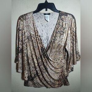 Vintage Y2K JBS Top Gold Pattern Glitter Cold Shoulder